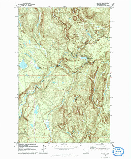 Classic USGS Lake Joy Washington 7.5'x7.5' Topo Map Image