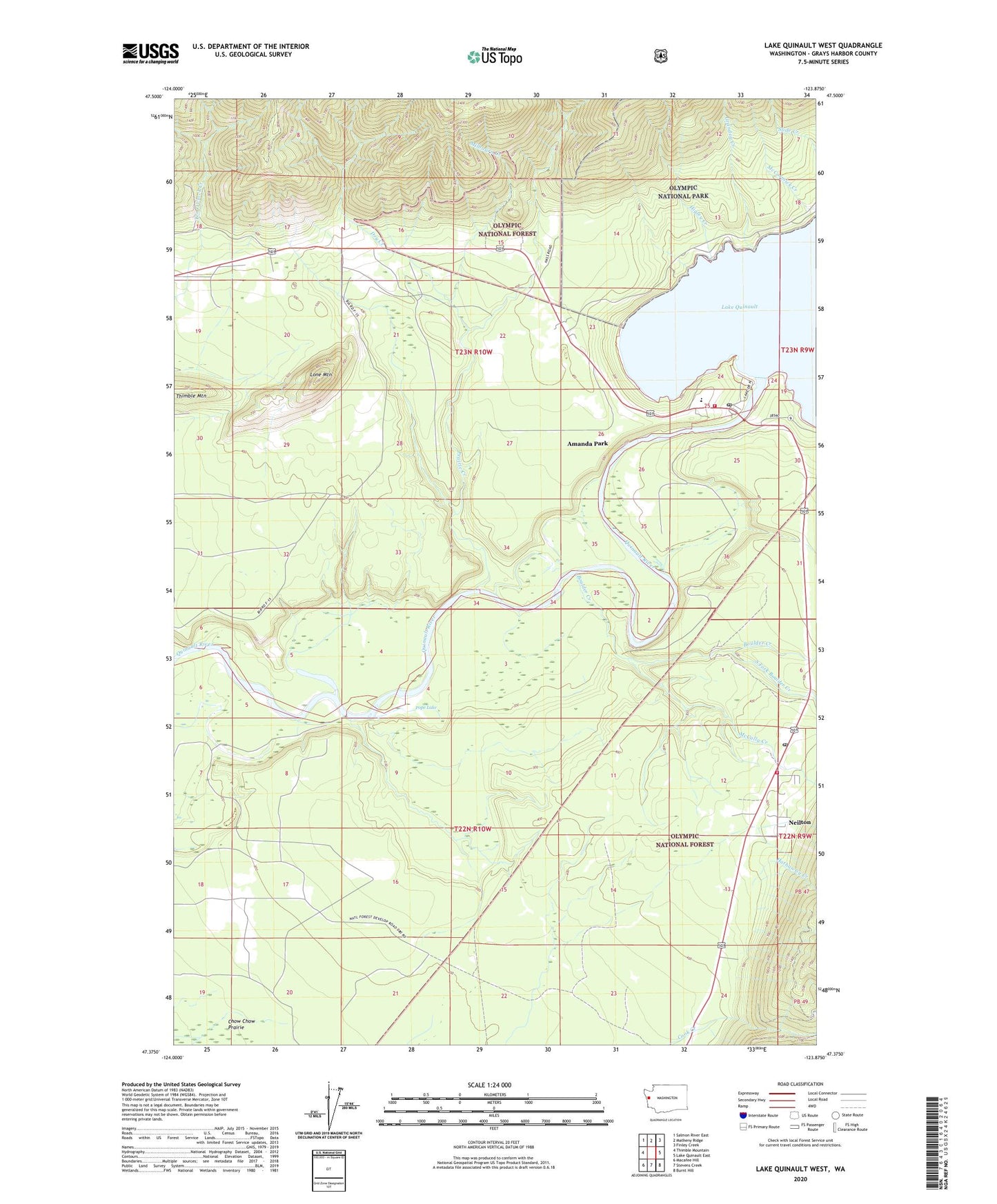 Lake Quinault West Washington US Topo Map Image