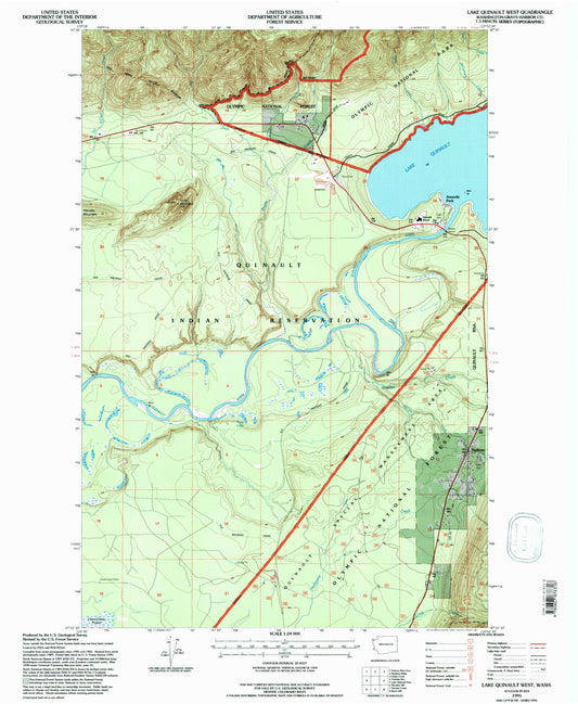Classic USGS Lake Quinault West Washington 7.5'x7.5' Topo Map Image