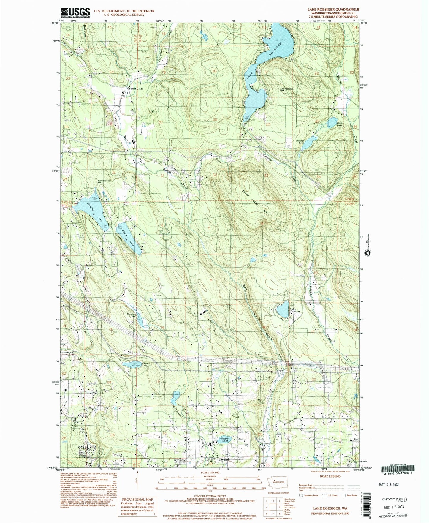 Classic USGS Lake Roesiger Washington 7.5'x7.5' Topo Map Image