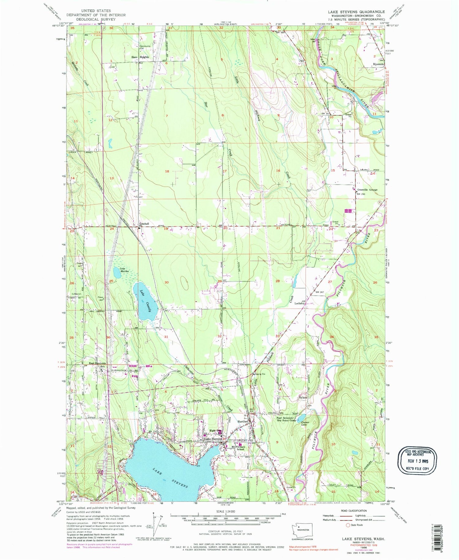 Classic USGS Lake Stevens Washington 7.5'x7.5' Topo Map – MyTopo Map Store