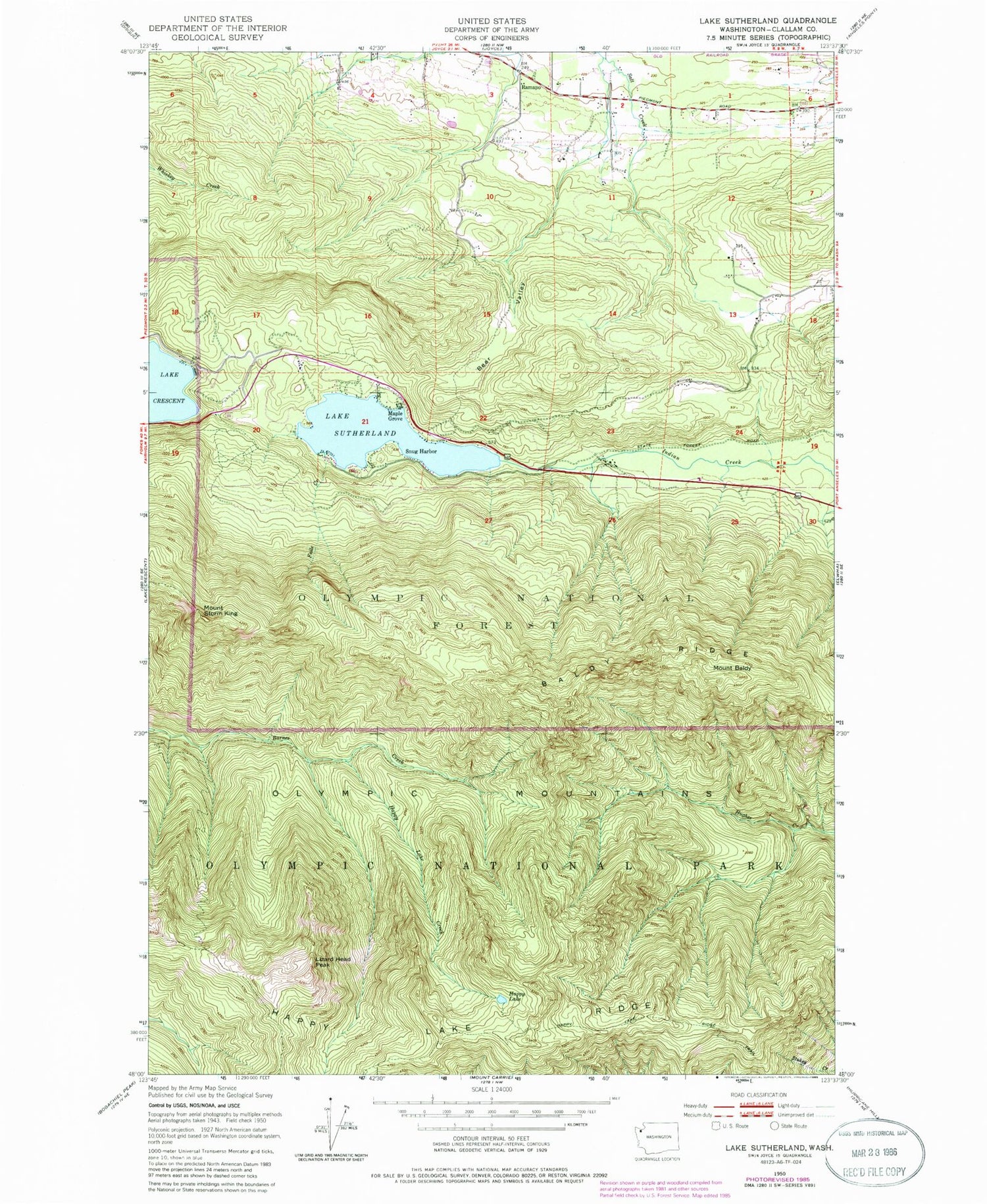 Classic USGS Lake Sutherland Washington 7.5'x7.5' Topo Map Image