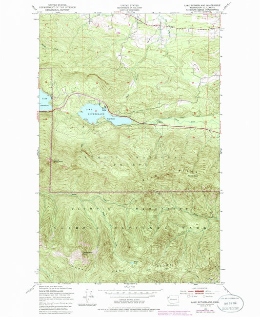 Classic USGS Lake Sutherland Washington 7.5'x7.5' Topo Map Image