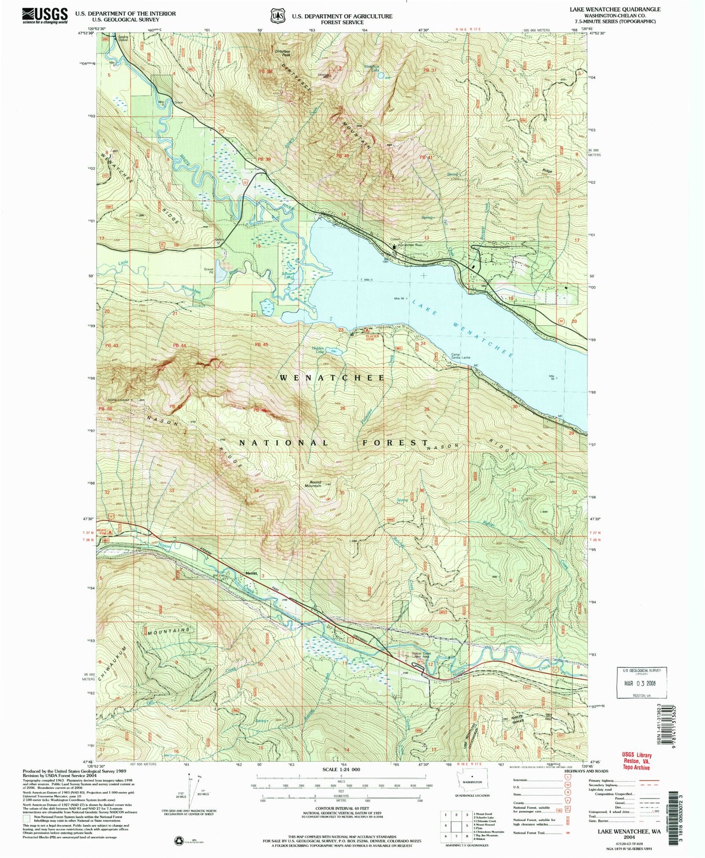 Classic USGS Lake Wenatchee Washington 7.5'x7.5' Topo Map Image