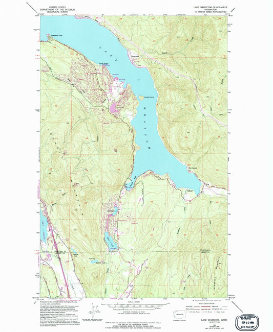 Classic USGS Lake Whatcom Washington 7.5'x7.5' Topo Map Image