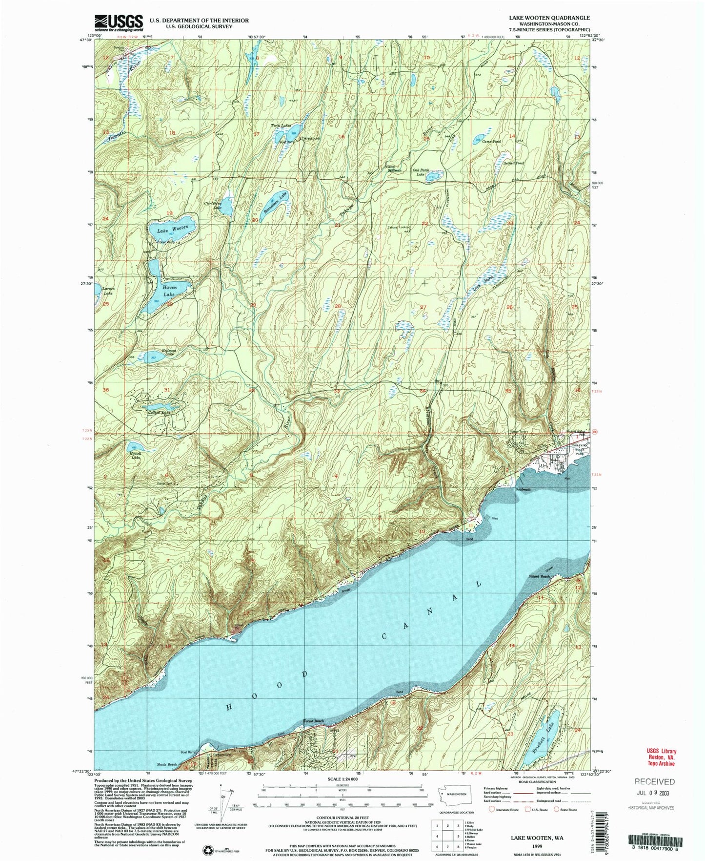 Classic USGS Lake Wooten Washington 7.5'x7.5' Topo Map Image