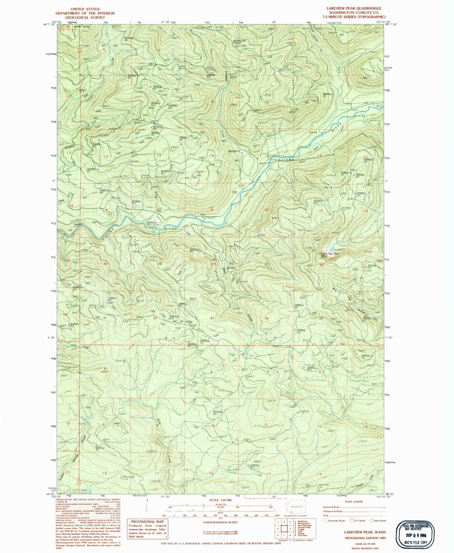 Classic USGS Lakeview Peak Washington 7.5'x7.5' Topo Map Image