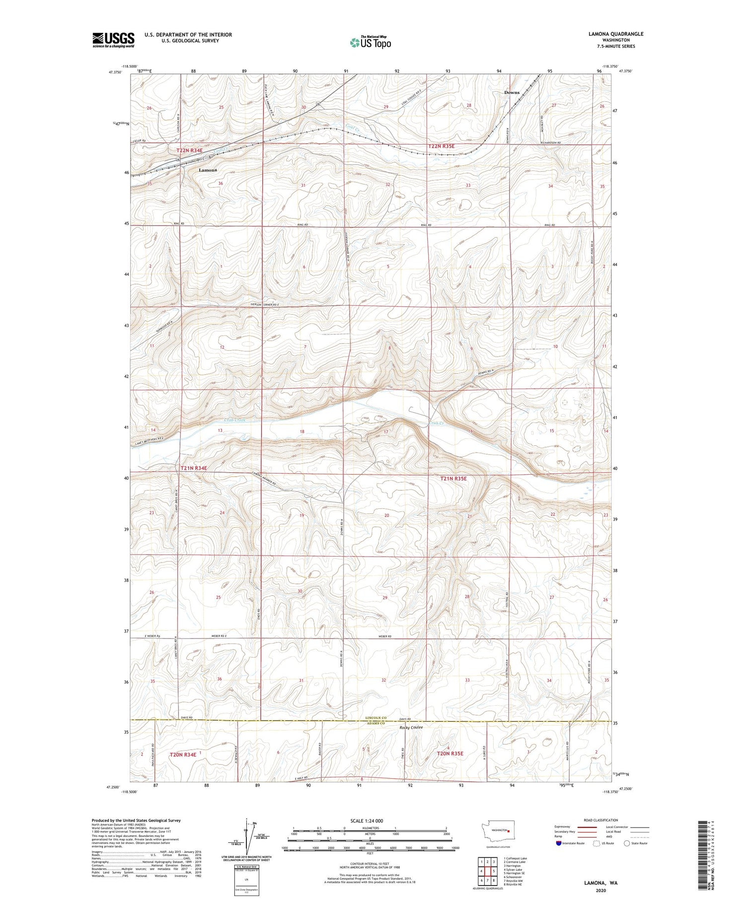 Lamona Washington US Topo Map Image