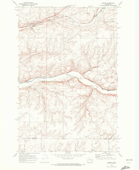 Classic USGS Lamona Washington 7.5'x7.5' Topo Map Image