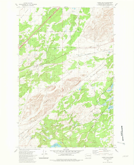 Classic USGS Lance Hills Washington 7.5'x7.5' Topo Map Image
