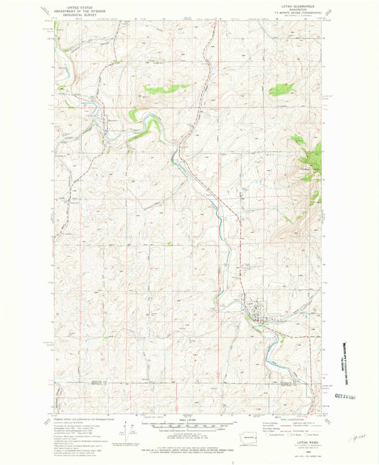 Classic USGS Latah Washington 7.5'x7.5' Topo Map Image