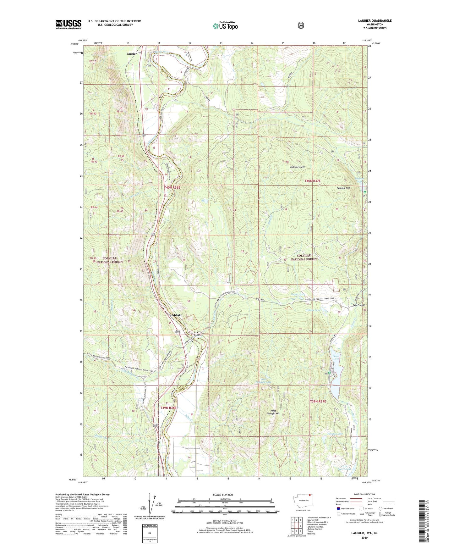 Laurier Washington US Topo Map Image
