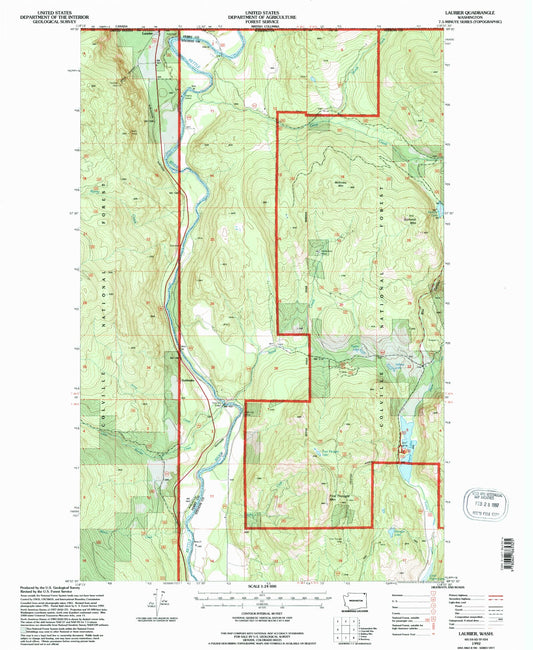 Classic USGS Laurier Washington 7.5'x7.5' Topo Map Image