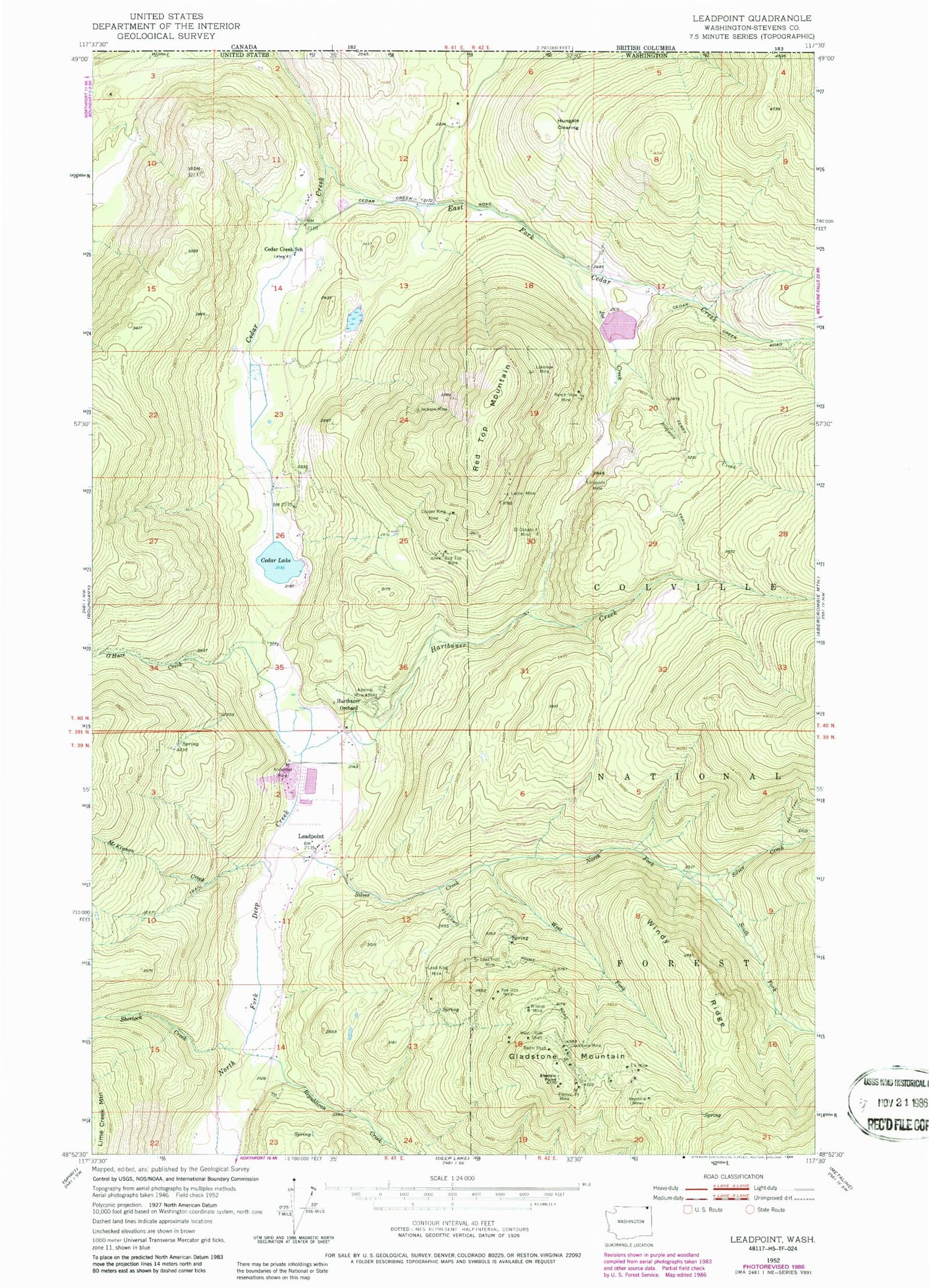 Classic USGS Leadpoint Washington 7.5'x7.5' Topo Map Image