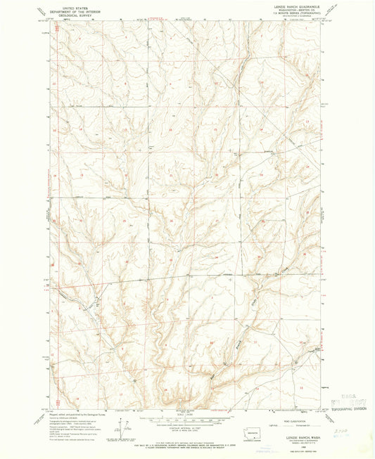 Classic USGS Lenzie Ranch Washington 7.5'x7.5' Topo Map Image