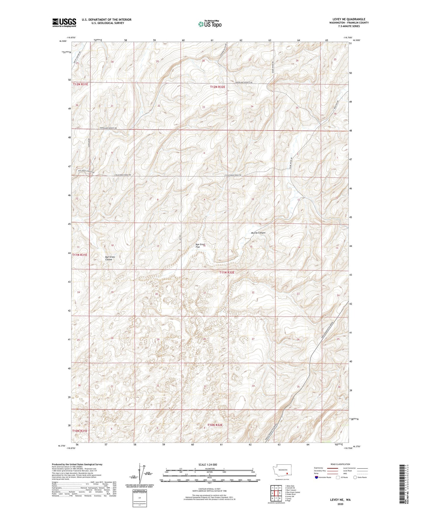 Levey NE Washington US Topo Map Image