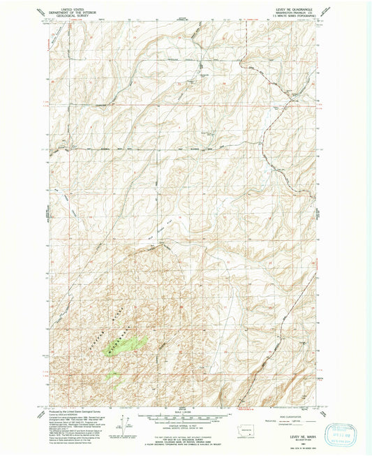 Classic USGS Levey NE Washington 7.5'x7.5' Topo Map Image