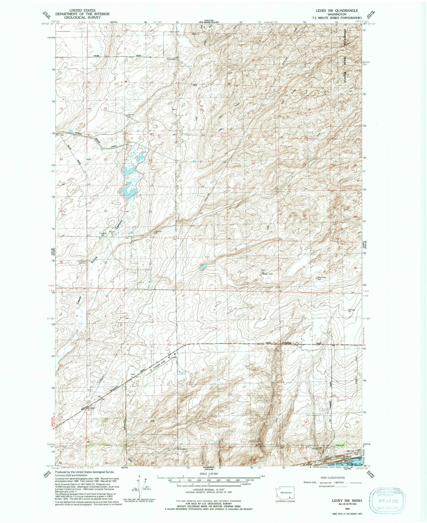 Classic USGS Levey SW Washington 7.5'x7.5' Topo Map Image