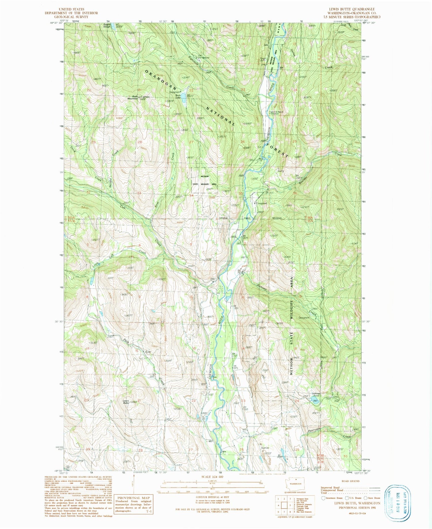 Classic USGS Lewis Butte Washington 7.5'x7.5' Topo Map Image