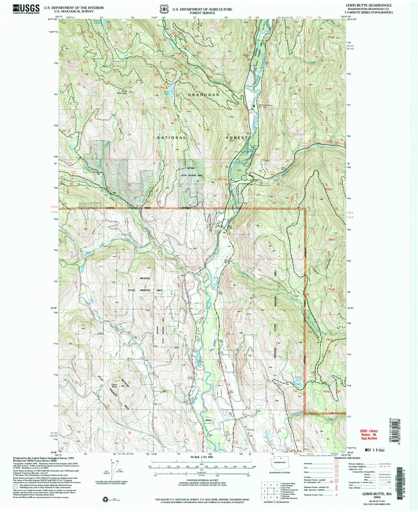 Classic USGS Lewis Butte Washington 7.5'x7.5' Topo Map Image