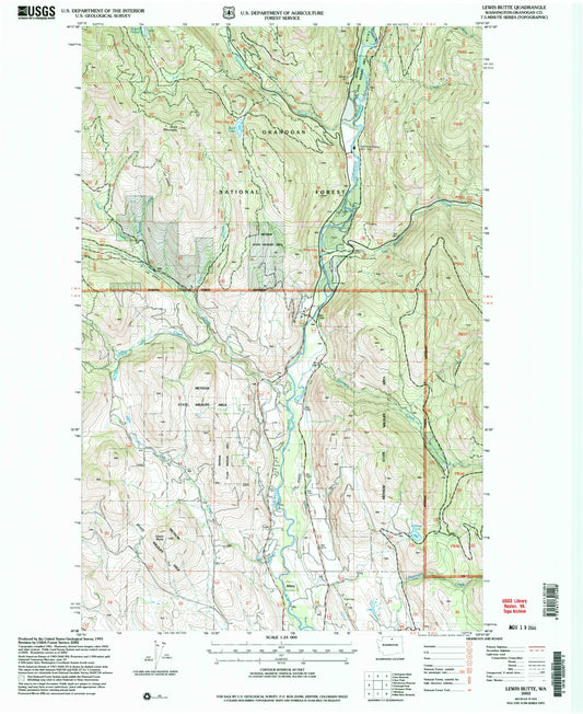 Classic USGS Lewis Butte Washington 7.5'x7.5' Topo Map Image