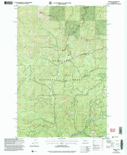 Classic USGS Liberty Washington 7.5'x7.5' Topo Map Image