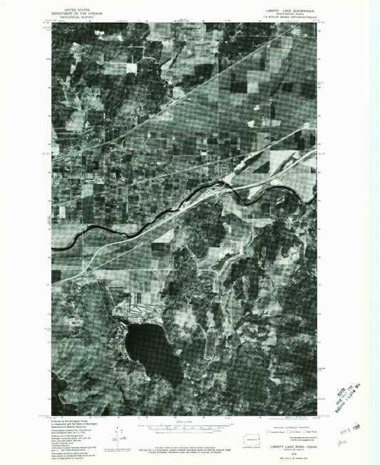 Classic USGS Liberty Lake Washington 7.5'x7.5' Topo Map Image