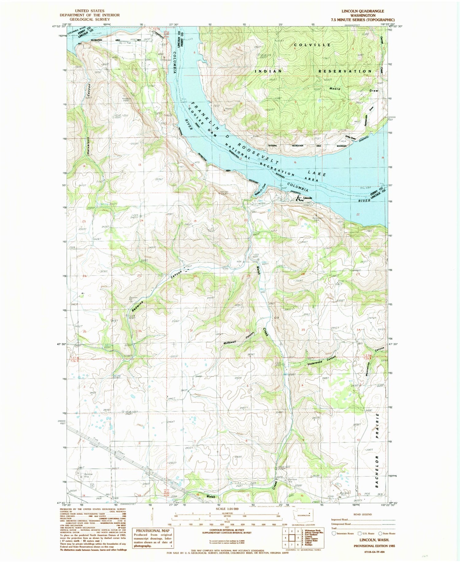 Classic USGS Lincoln Washington 7.5'x7.5' Topo Map Image