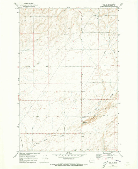 Classic USGS Lind SE Washington 7.5'x7.5' Topo Map Image