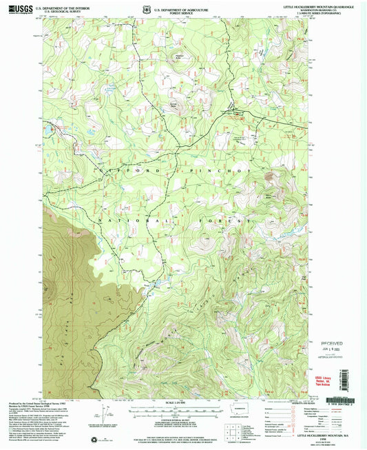 Classic USGS Little Huckleberry Mountain Washington 7.5'x7.5' Topo Map Image