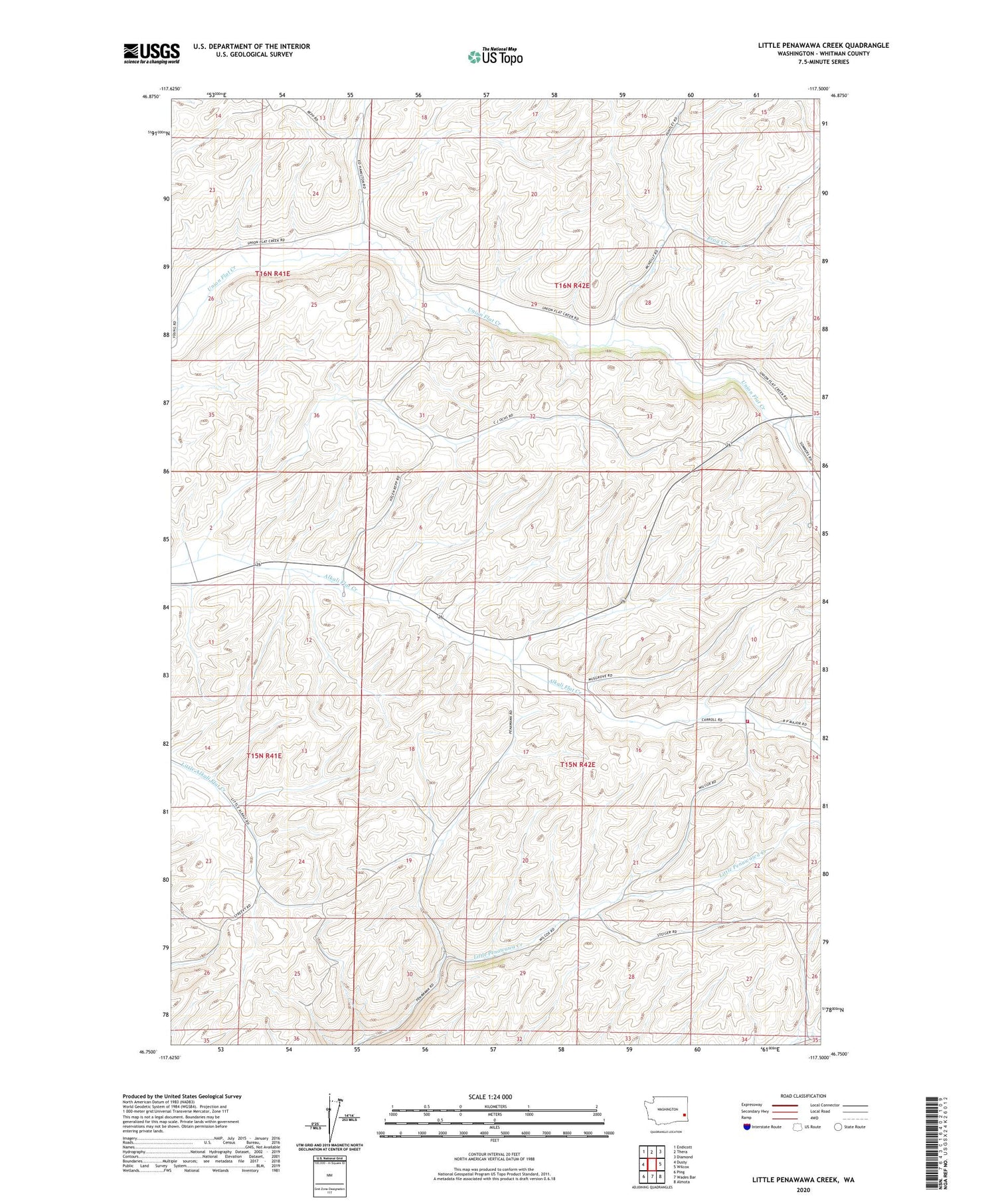 Little Penawawa Creek Washington US Topo Map Image