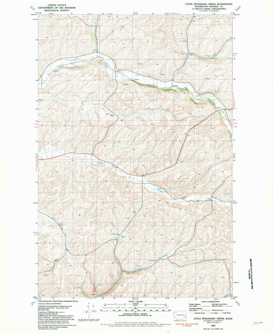 Classic USGS Little Penawawa Creek Washington 7.5'x7.5' Topo Map Image
