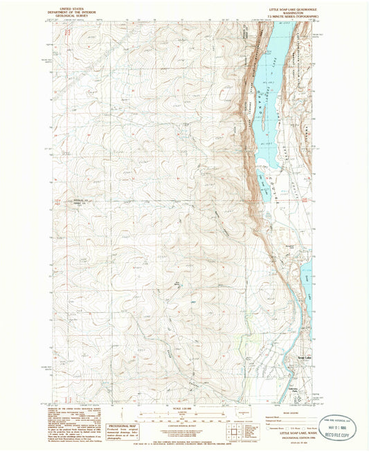 Classic USGS Little Soap Lake Washington 7.5'x7.5' Topo Map Image