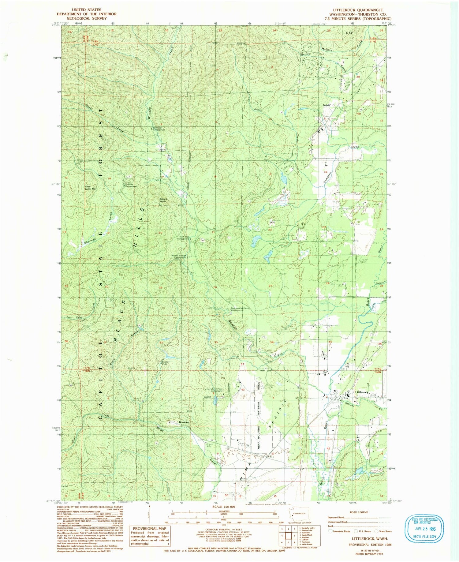 Classic USGS Littlerock Washington 7.5'x7.5' Topo Map Image