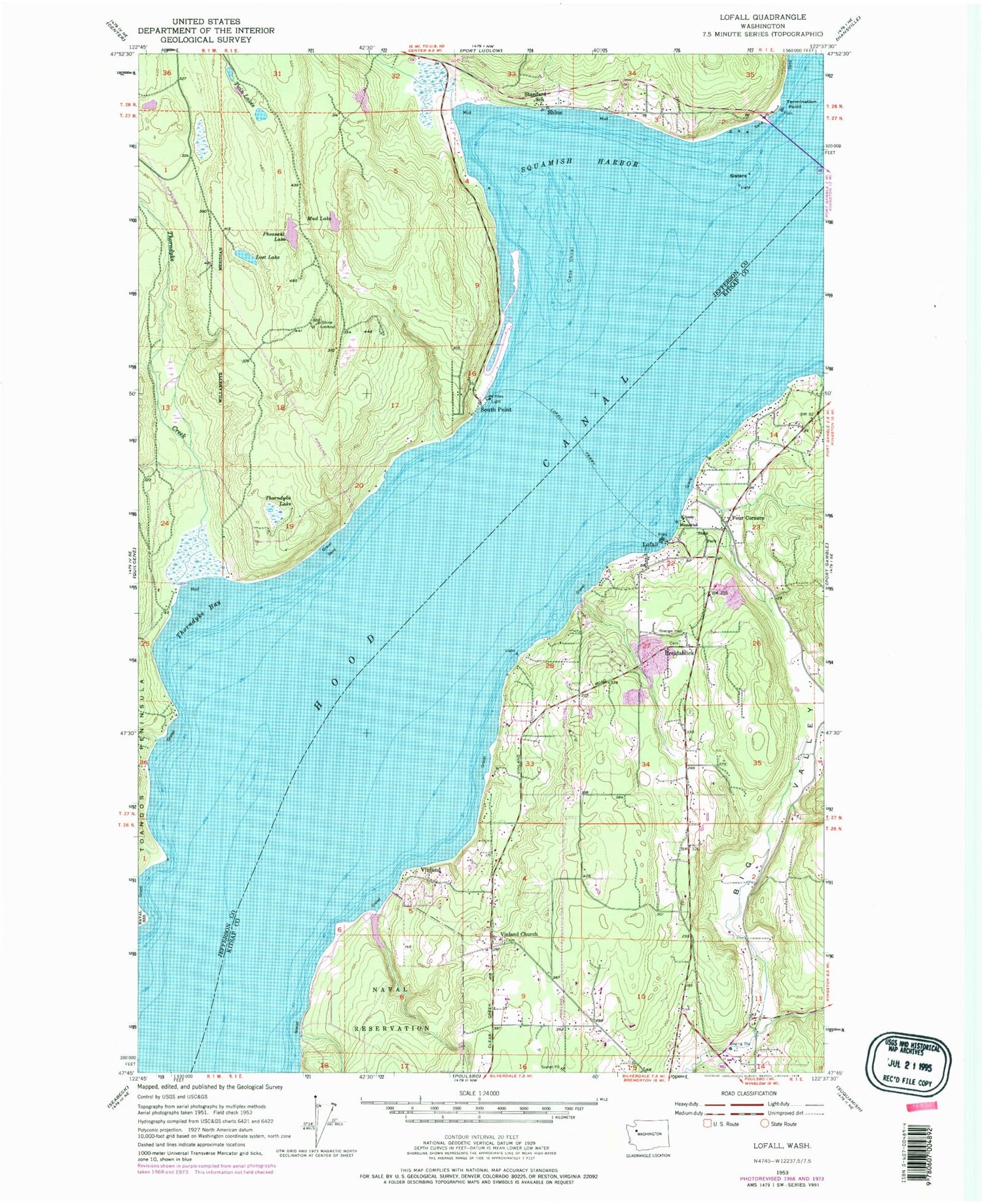 Classic USGS Lofall Washington 7.5'x7.5' Topo Map Image