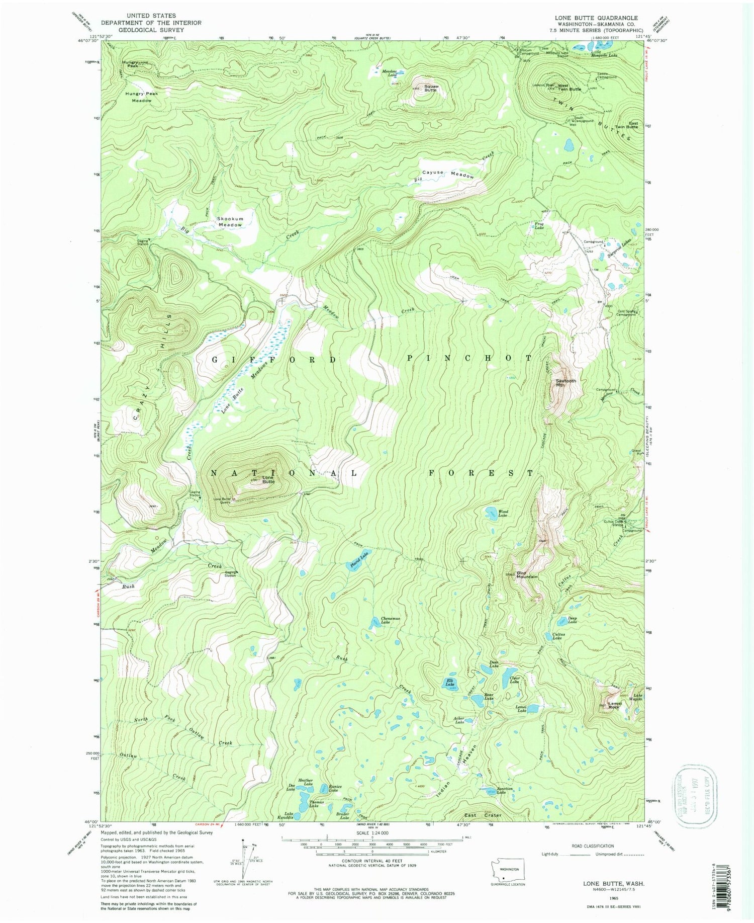 Classic USGS Lone Butte Washington 7.5'x7.5' Topo Map Image