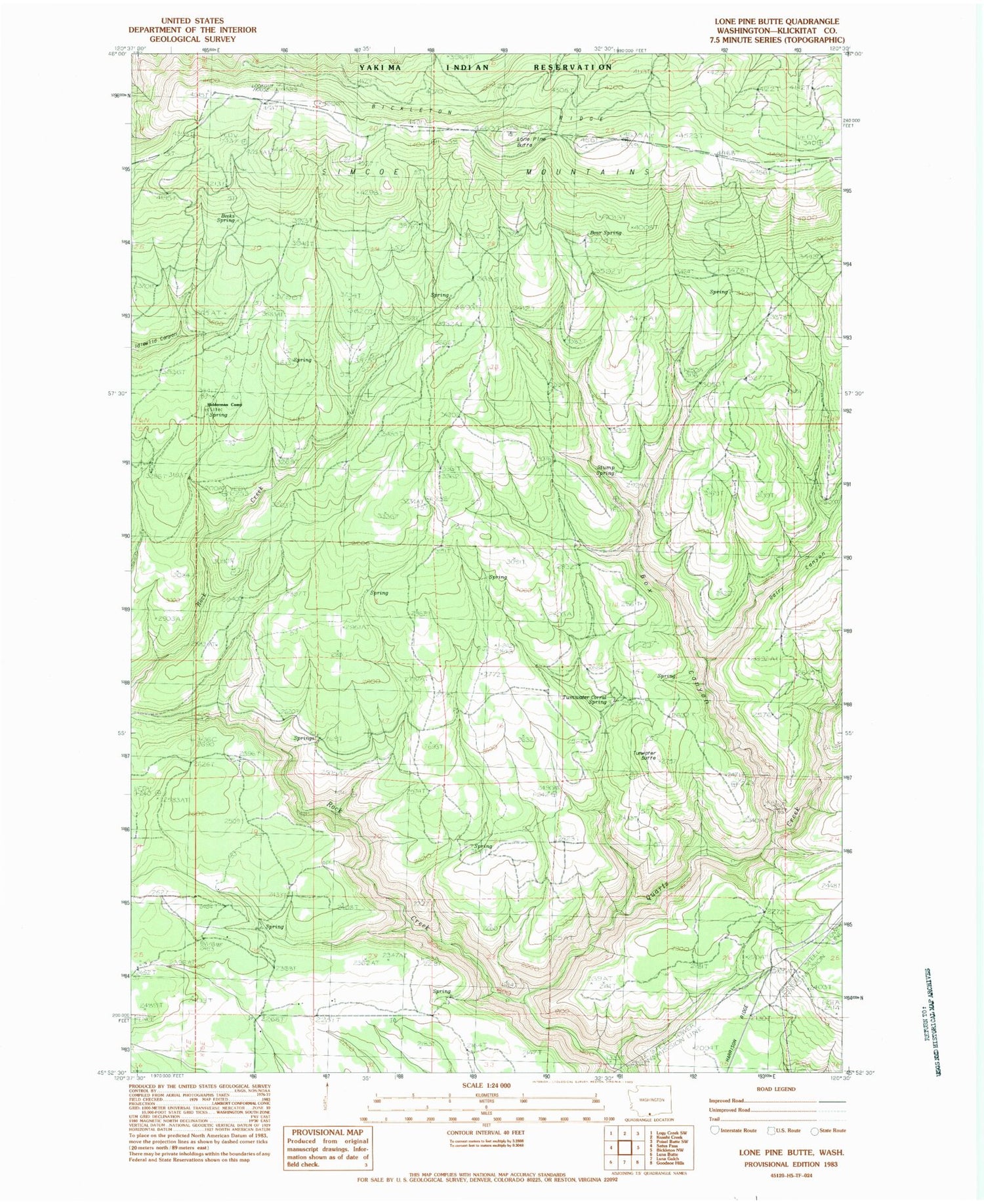 Classic USGS Lone Pine Butte Washington 7.5'x7.5' Topo Map Image
