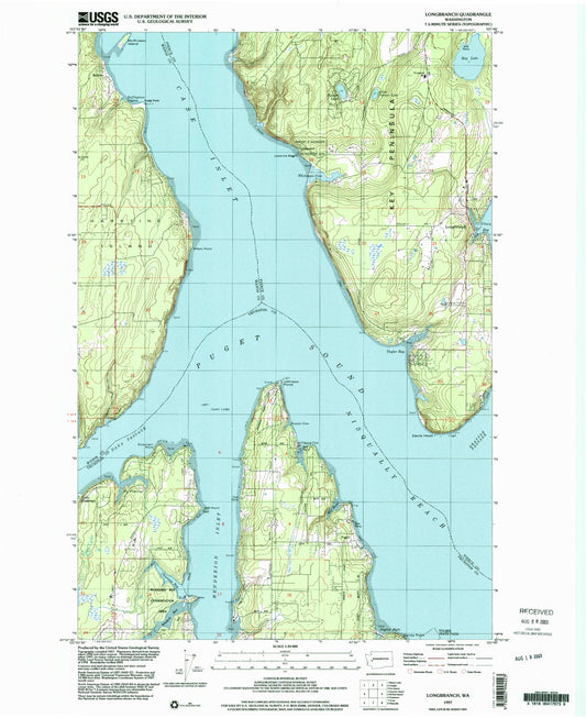 Classic USGS Longbranch Washington 7.5'x7.5' Topo Map Image