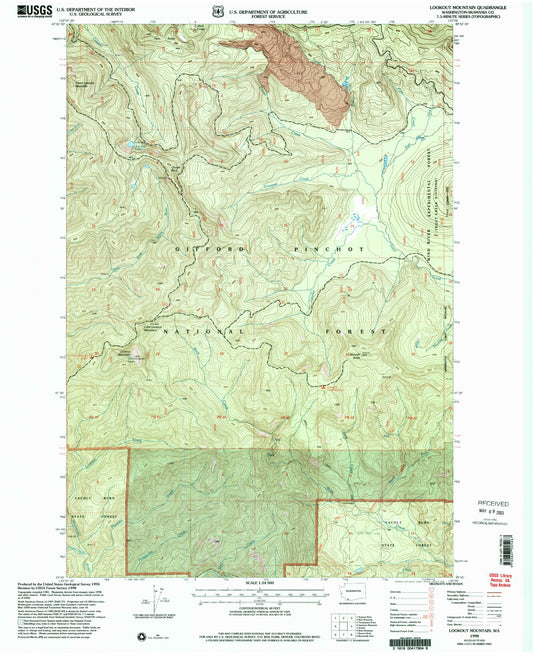Classic USGS Lookout Mountain Washington 7.5'x7.5' Topo Map Image