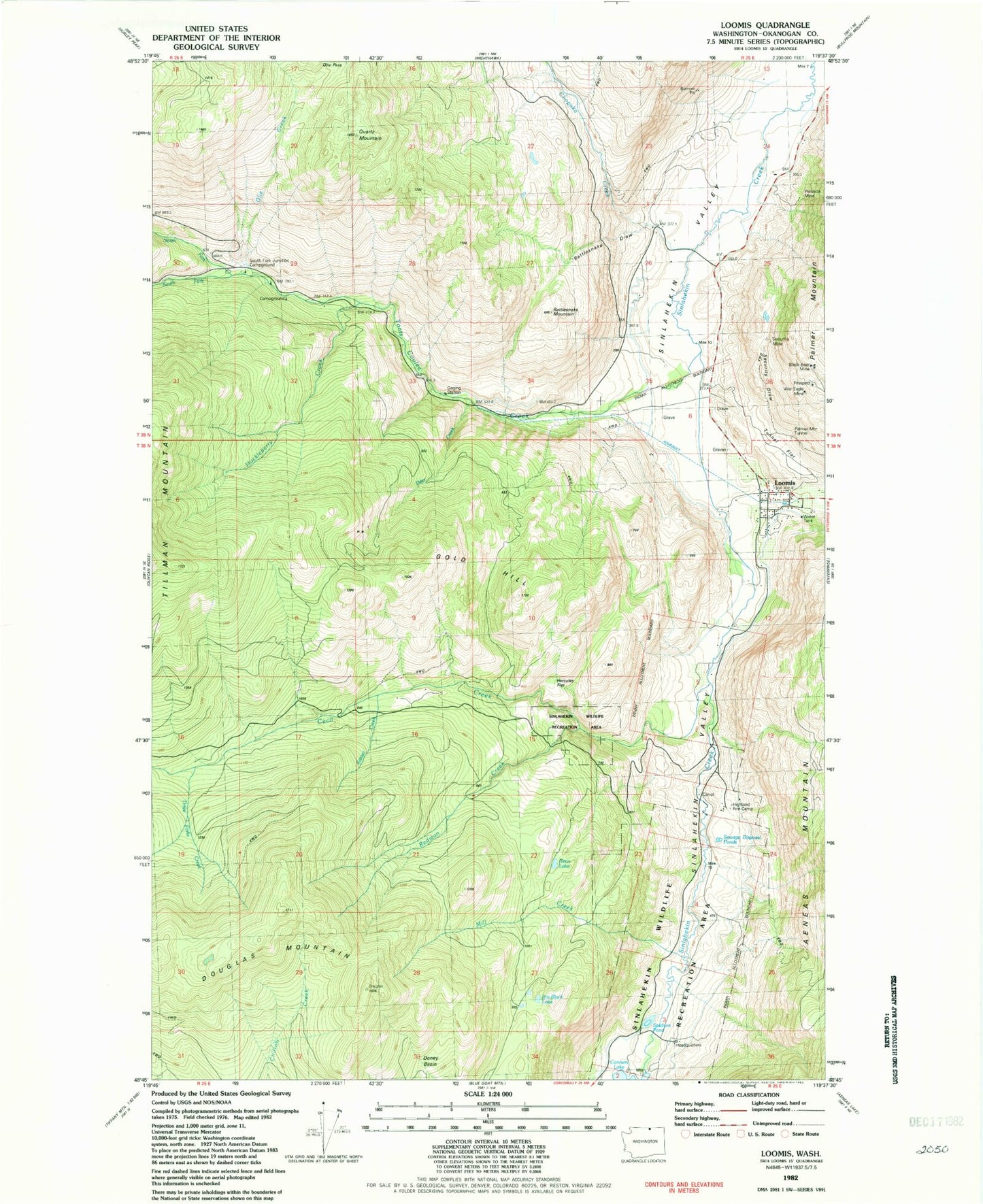 Classic USGS Loomis Washington 7.5'x7.5' Topo Map Image