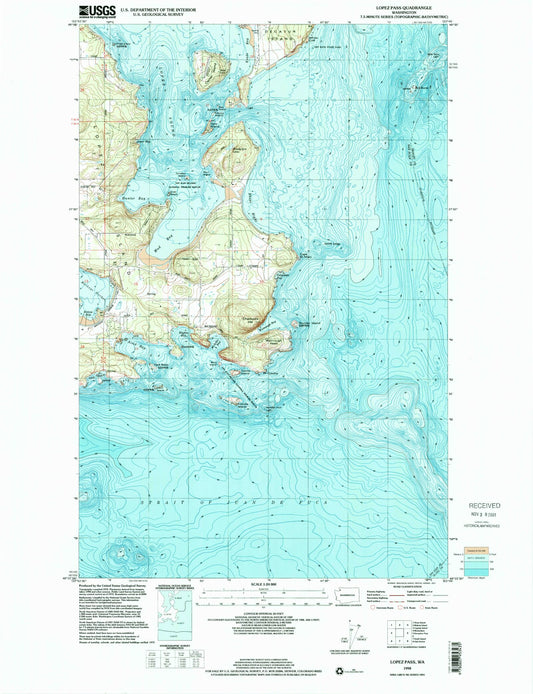 Classic USGS Lopez Pass Washington 7.5'x7.5' Topo Map Image