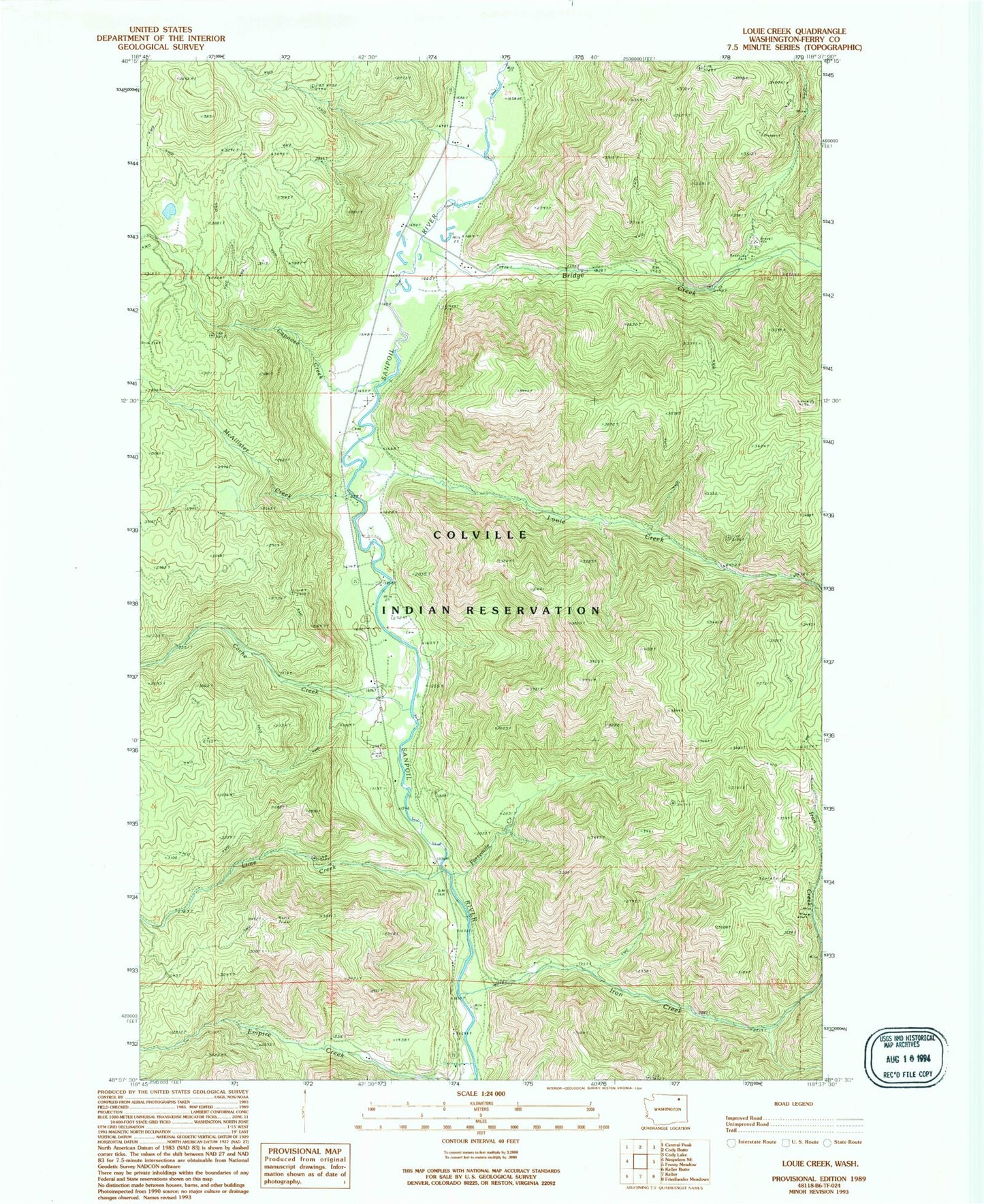 Classic USGS Louie Creek Washington 7.5'x7.5' Topo Map Image