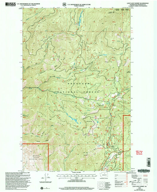 Classic USGS Loup Loup Summit Washington 7.5'x7.5' Topo Map Image