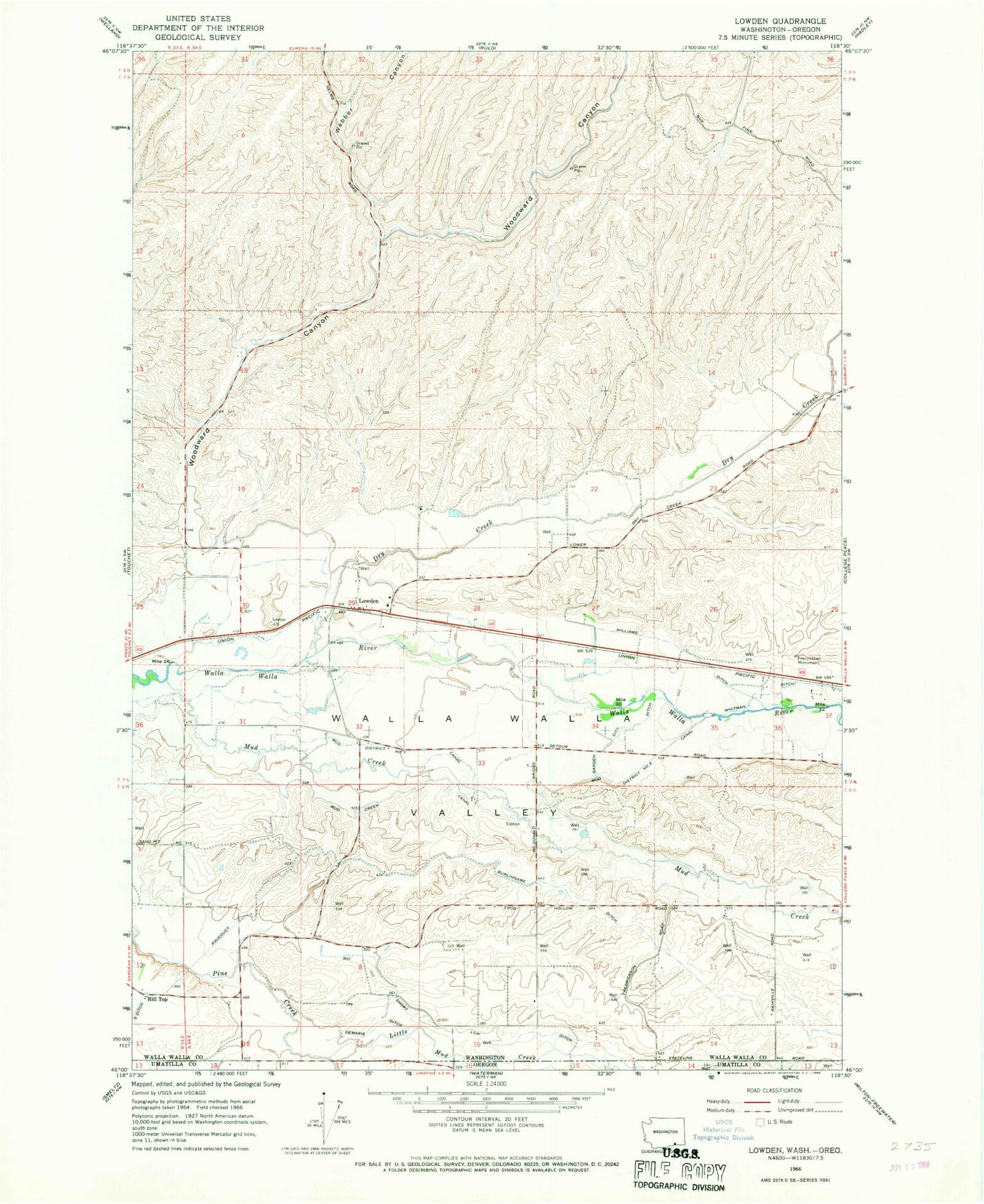 Classic USGS Lowden Washington 7.5'x7.5' Topo Map Image