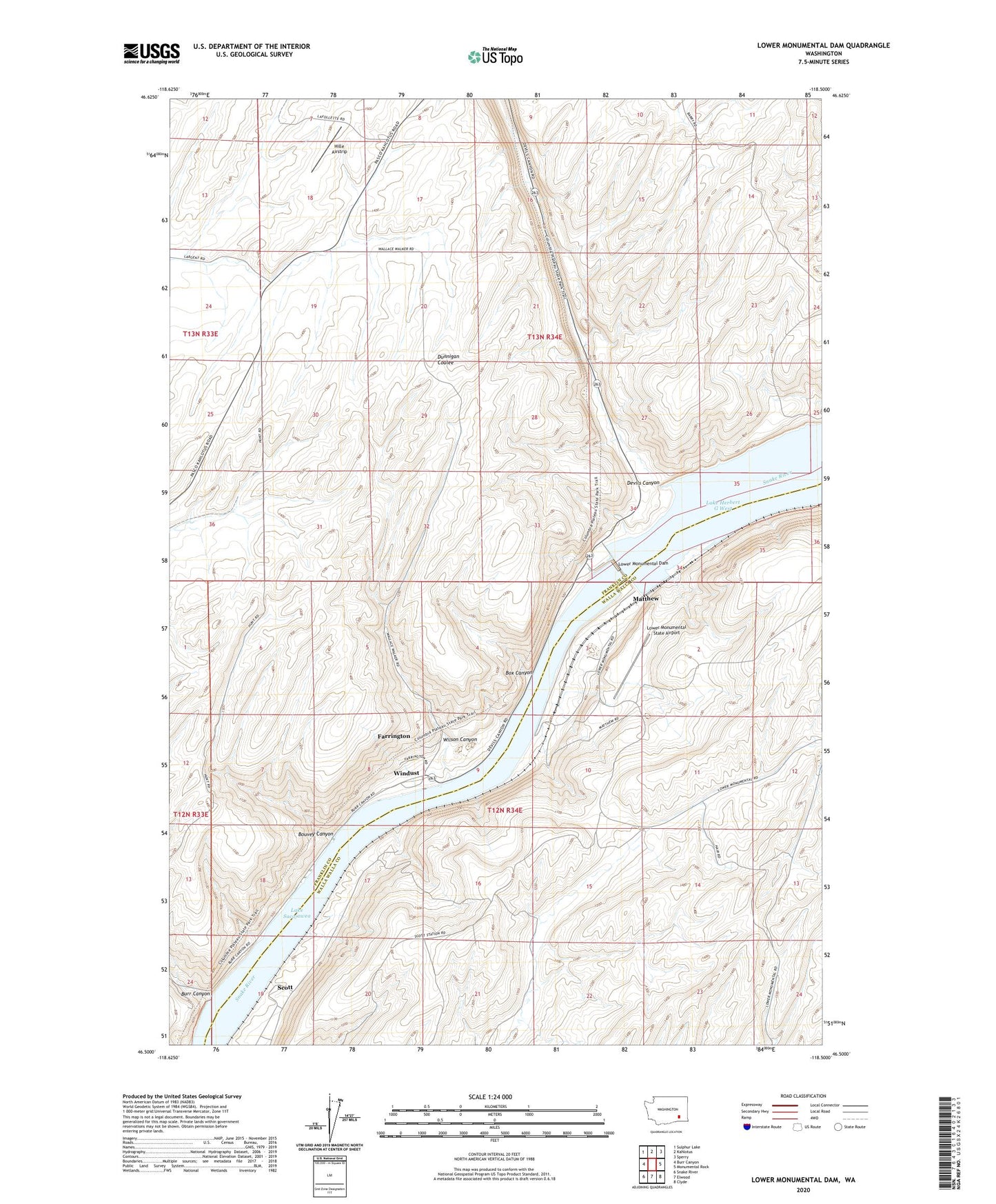 Lower Monumental Dam Washington US Topo Map Image