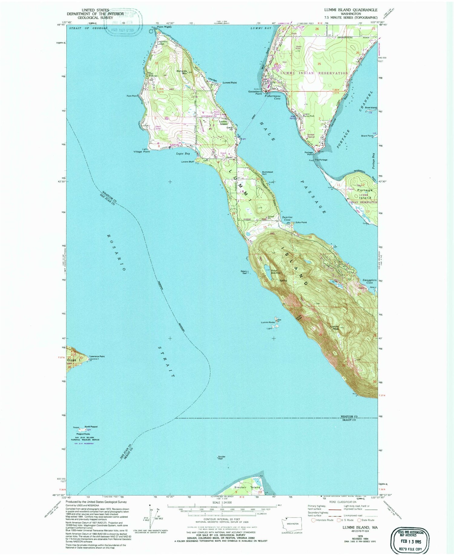 Classic USGS Lummi Island Washington 7.5'x7.5' Topo Map Image