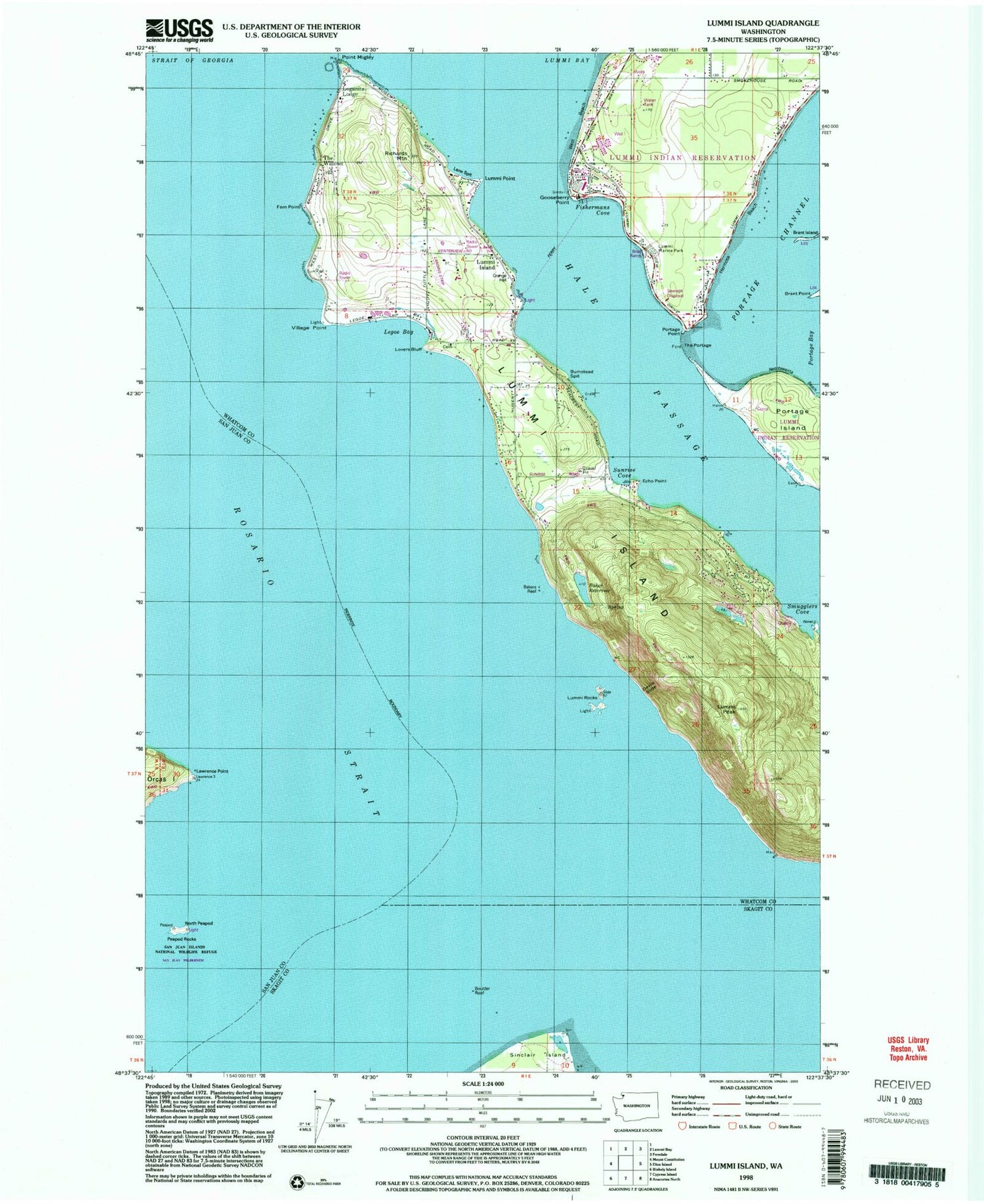 Classic USGS Lummi Island Washington 7.5'x7.5' Topo Map Image
