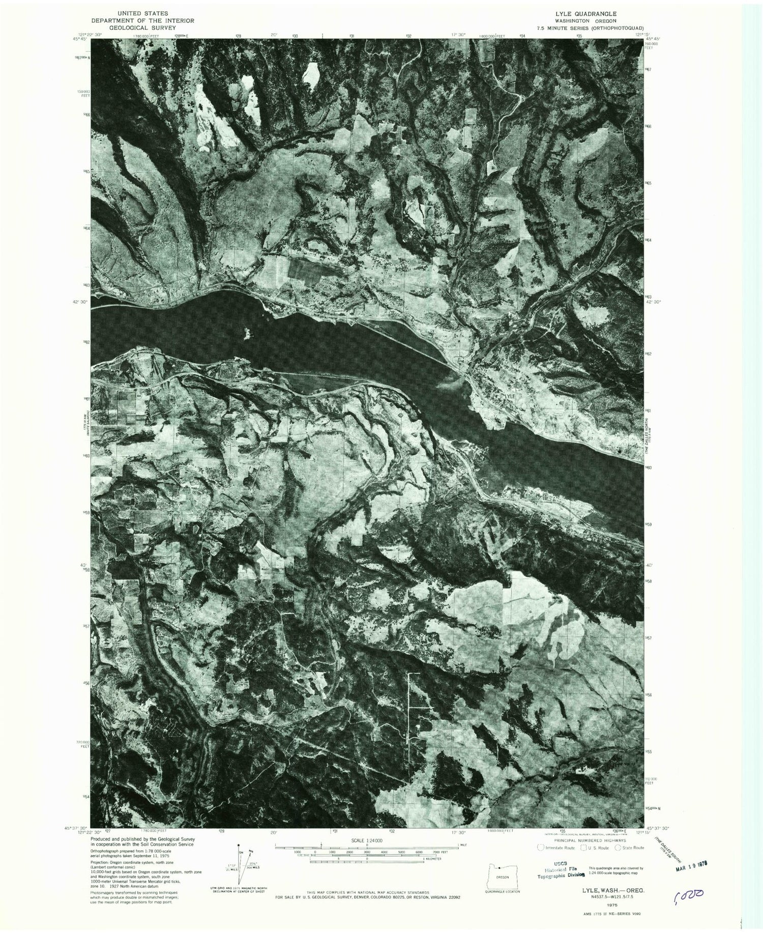 Classic USGS Lyle Washington 7.5'x7.5' Topo Map Image