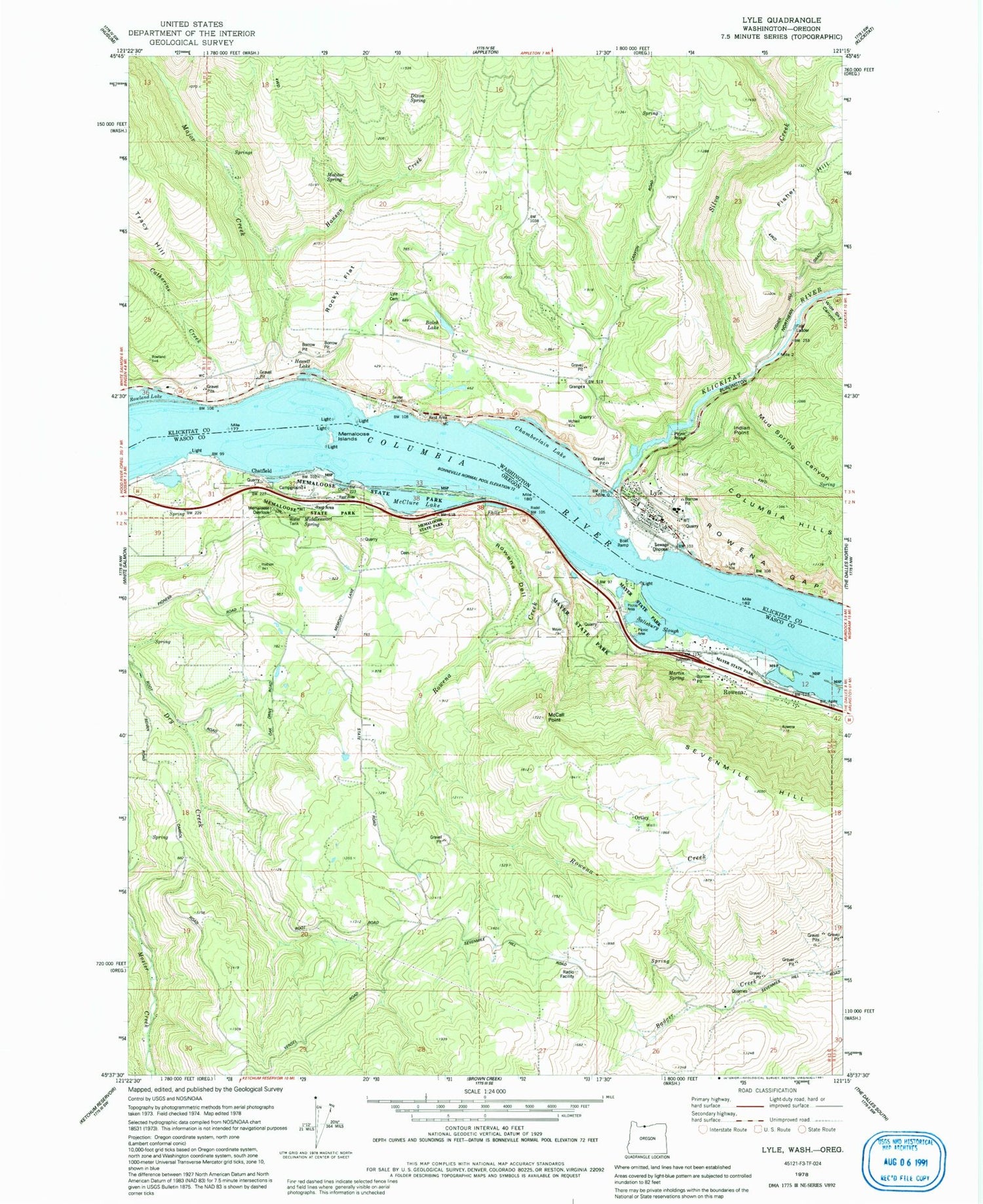 Classic USGS Lyle Washington 7.5'x7.5' Topo Map Image