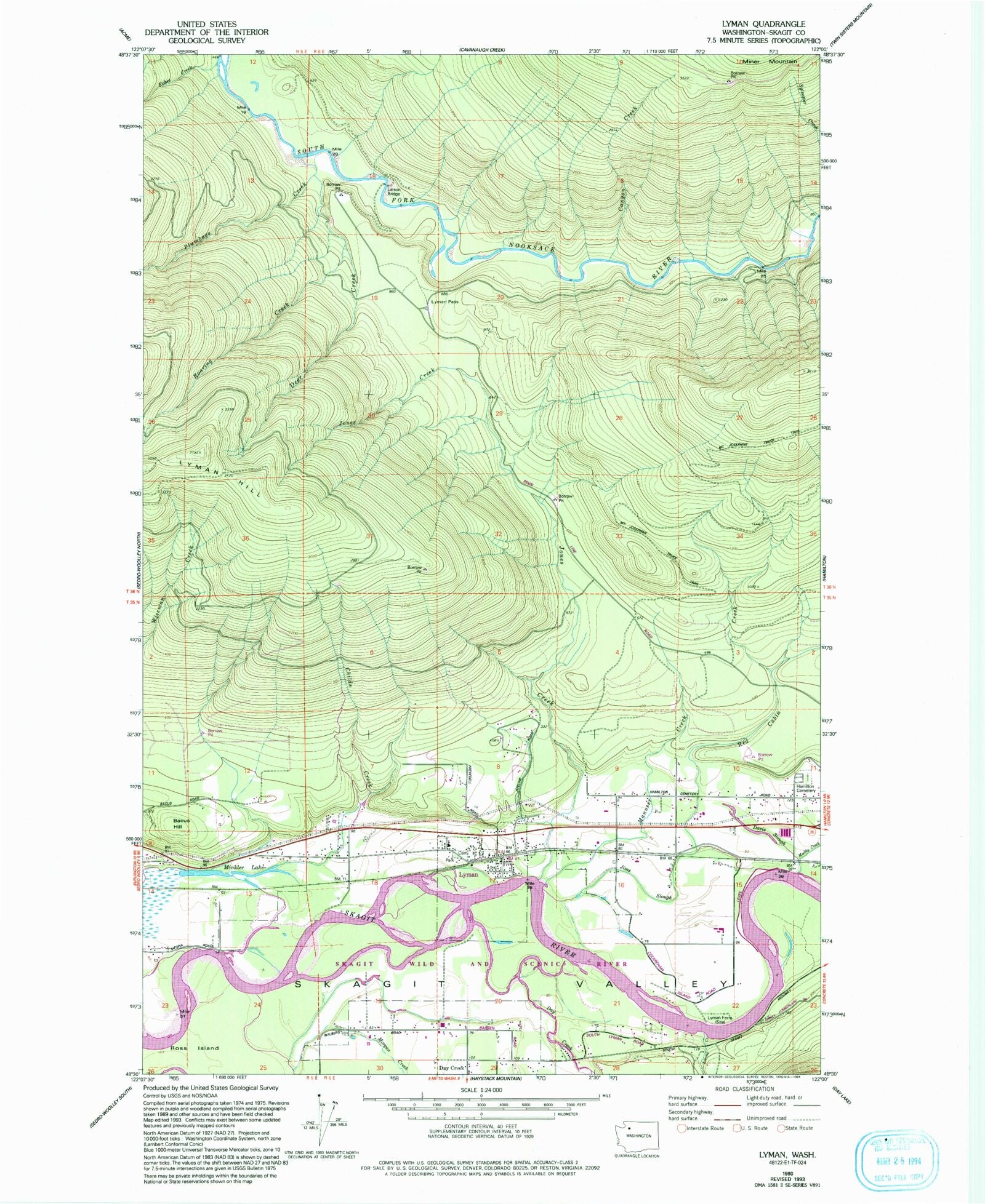 Classic USGS Lyman Washington 7.5'x7.5' Topo Map MyTopo Map Store